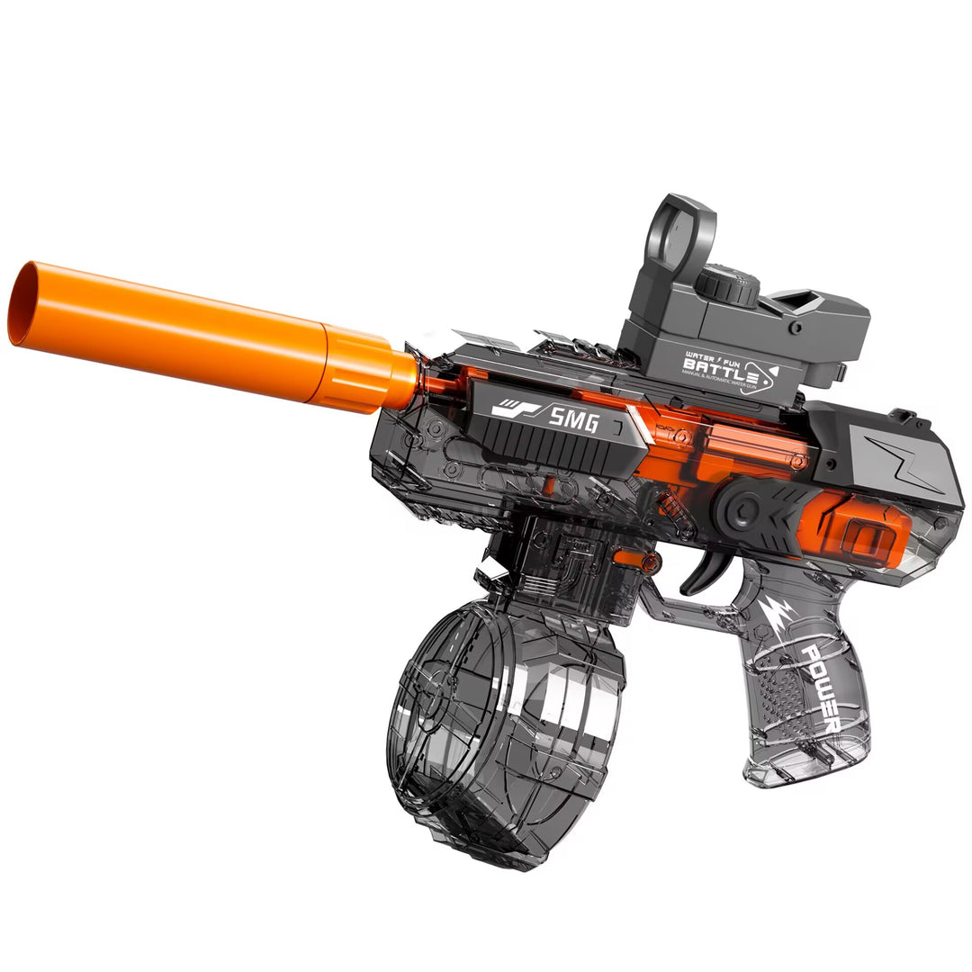 Elektrická vodní pistole SMG – světelné efekty, dostřel 8–10 m, 425 ml zásobník, 1200 mAh baterie