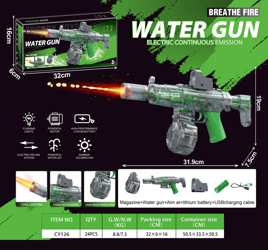 BATTLE Elektrická vodní pistole AK47 – světelné efekty, dostřel 8–10 m, 270 ml zásobník