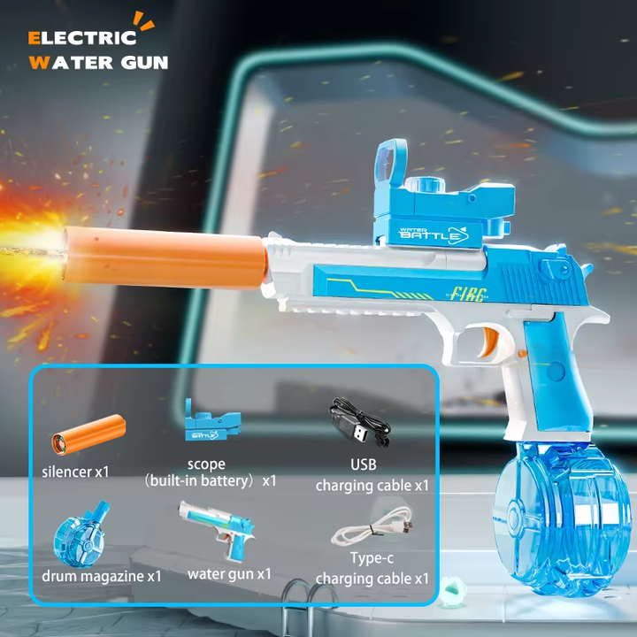Elektrická vodní pistole DESERT EAGLE – světelné efekty, dostřel 8–10 m, 425 ml zásobník
