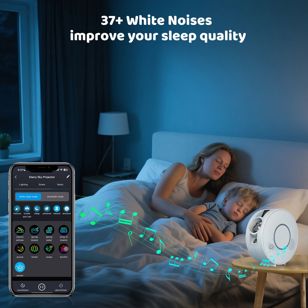 Projektor galaxie a nočnej oblohy – 6 kaziet so snímkami, Bluetooth reproduktor, ovládanie pomocou aplikácie