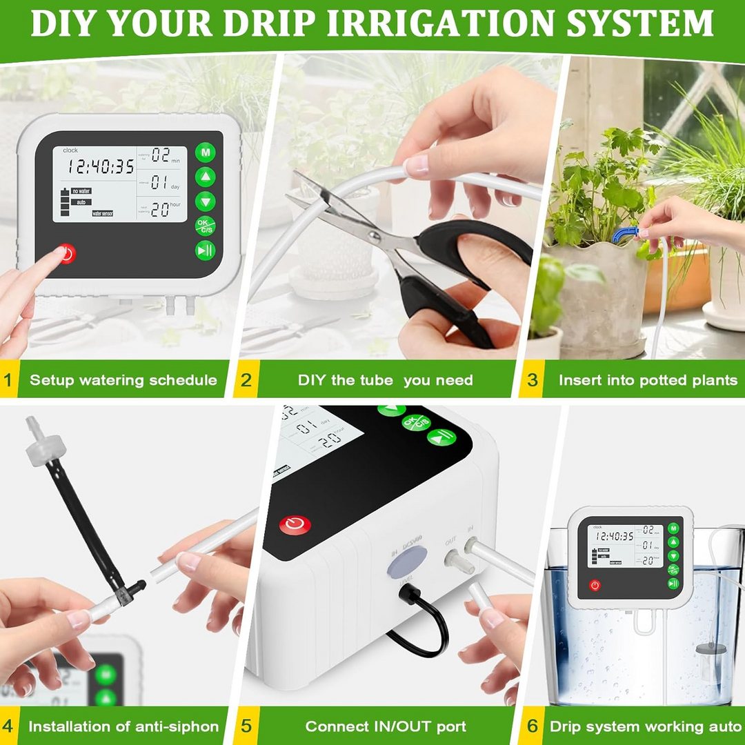 Fapiere Automatický zavlažovací systém IC018S pro 15 rostlin s LCD displejem a USB-C nabíjením