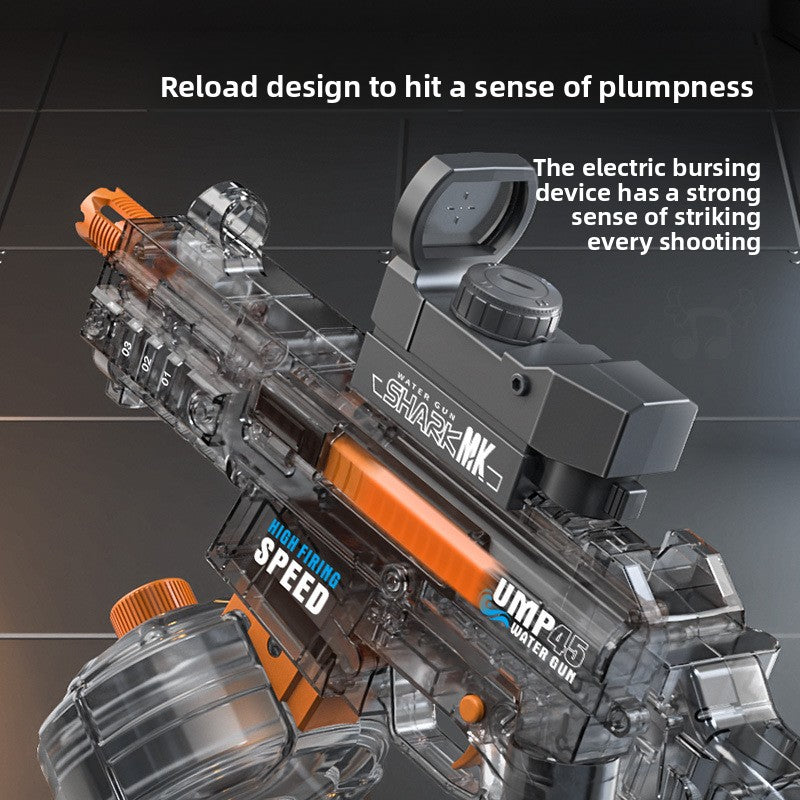 BATTLE Elektrická vodní pistole UMP45 – světelné efekty, dostřel 8–10 m, 350 ml zásobník, 500 mAh baterie