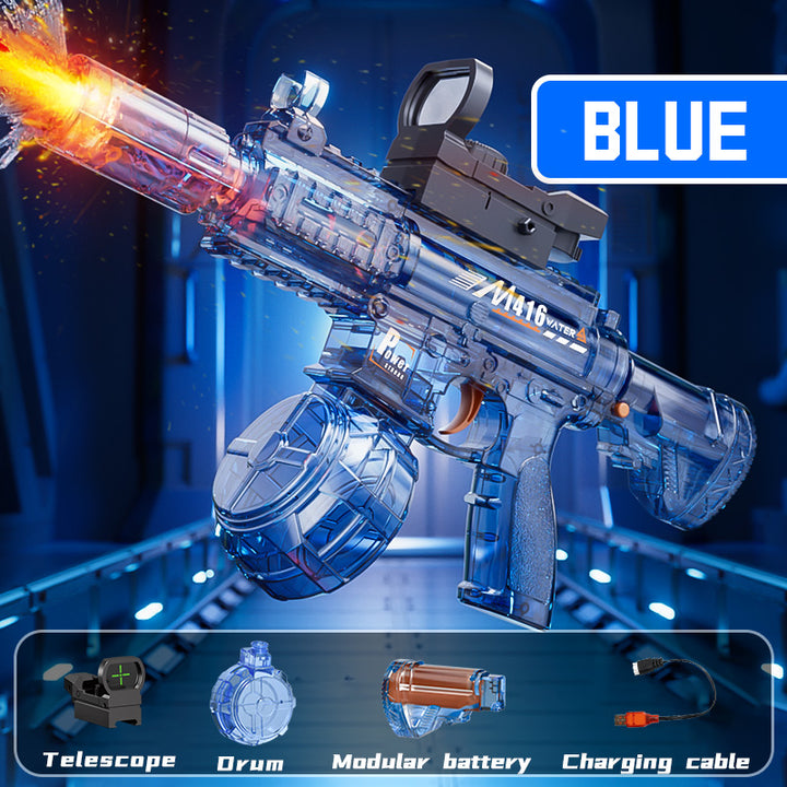 Elektrická vodní pistole M416 - světelné efekty, dostřel 8-10 m, 170 ml zásobník, 500 mAh baterie