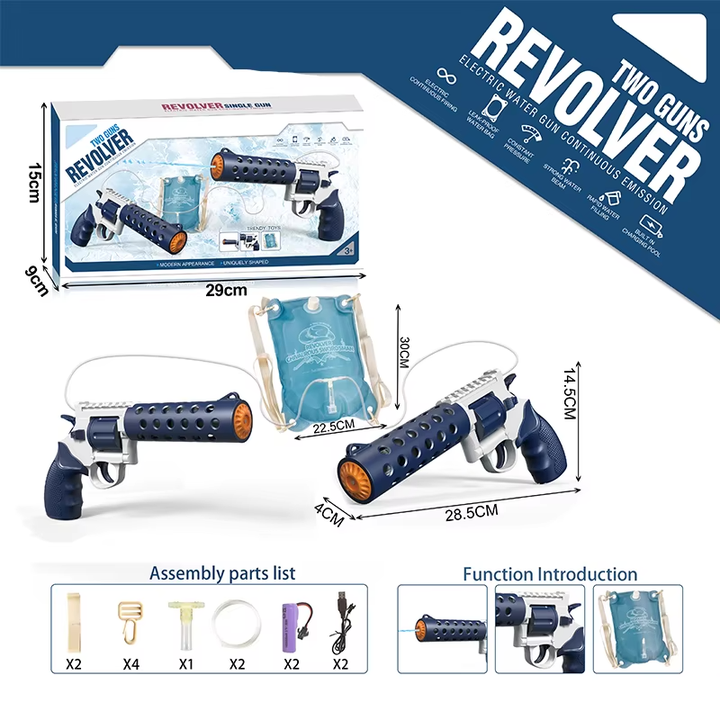 REVOLVER Elektrická vodná pištoľ | 1,2L zásobník, 6–8m dostrel, automatické strieľanie