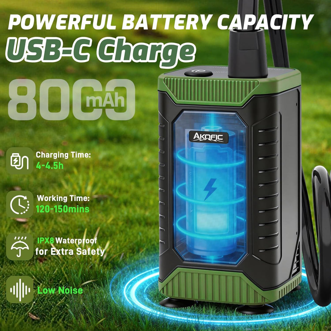 Uplayteck Přenosná kempingová sprcha s baterií 8000 mAh – vysoký tlak vody, LED displej a IPX8