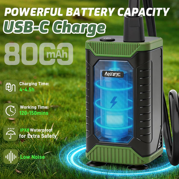 Uplayteck Přenosná kempingová sprcha s baterií 8000 mAh – vysoký tlak vody, LED displej a IPX8