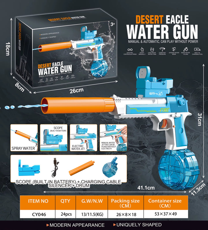 Elektrická vodní pistole DESERT EAGLE – světelné efekty, dostřel 8–10 m, 425 ml zásobník