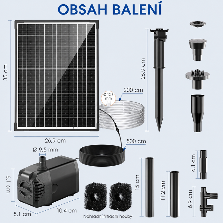 Solární jezírkový filtr s čerpadlem FA201 - 20 W panel, průtok 875 l/h, 4 trysky, biologická filtrace