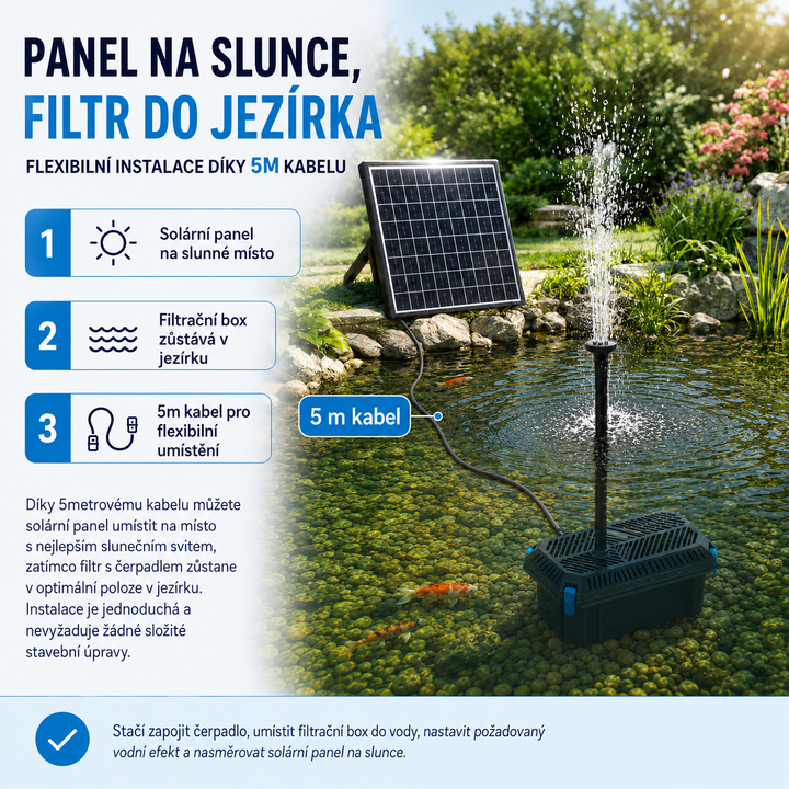 Solární jezírkový filtr s čerpadlem FA201 - 20 W panel, průtok 875 l/h, 4 trysky, biologická filtrace