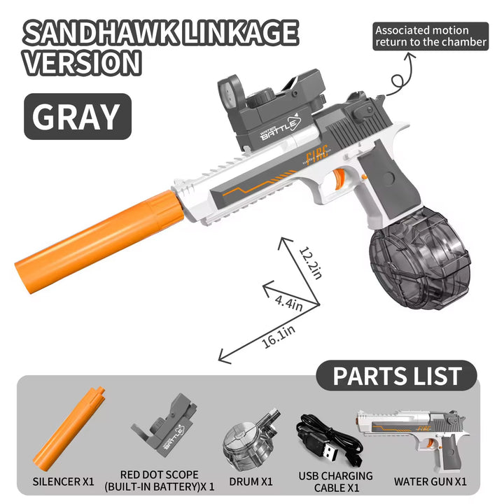 Elektrická vodní pistole DESERT EAGLE – světelné efekty, dostřel 8–10 m, 425 ml zásobník