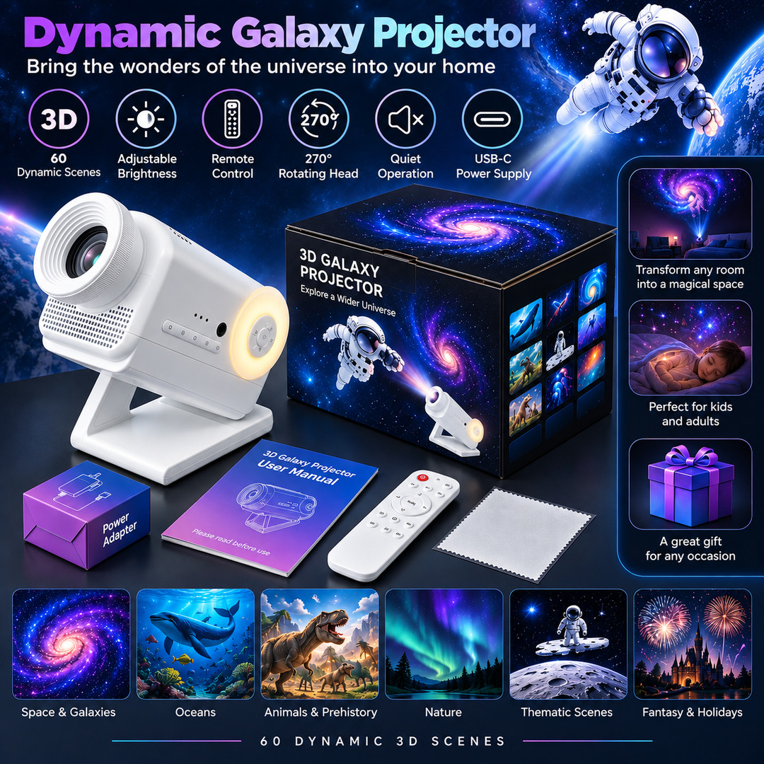 Dynamický 3D projektor BL-3D02 – 60 video scén, Bluetooth reproduktor, diaľkové ovládanie, nočné svetlo