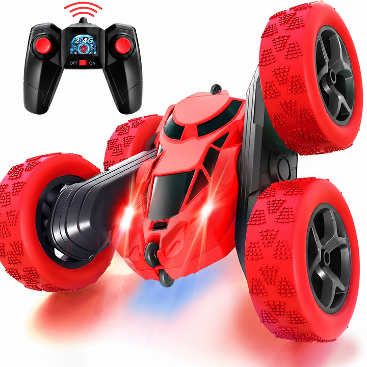 MidiVix RC kaskadérské auto – oboustranné 4WD auto na dálkové ovládání s 360° rotací, červné