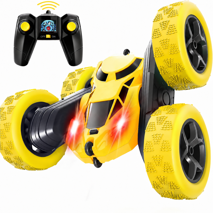 MidiVix RC kaskadérské auto – oboustranné 4WD auto na dálkové ovládání s 360° rotací, žluté