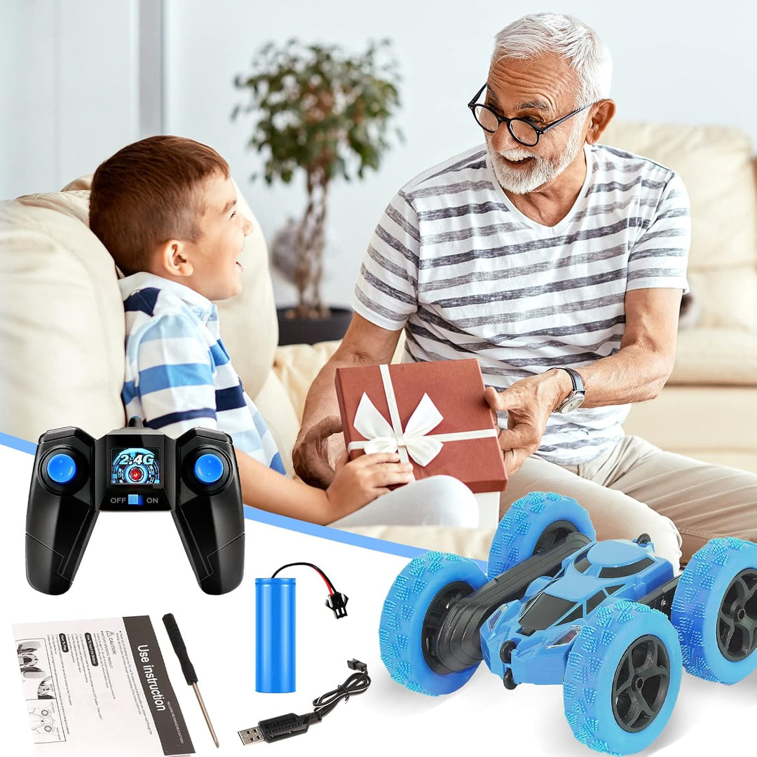 MidiVix RC kaskadérské auto – oboustranné 4WD auto na dálkové ovládání s 360° rotací, modrá