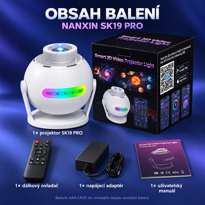 Nanxin SK19 PRO – dynamický projektor galaxie, 60 video scén, aplikace Smart Life