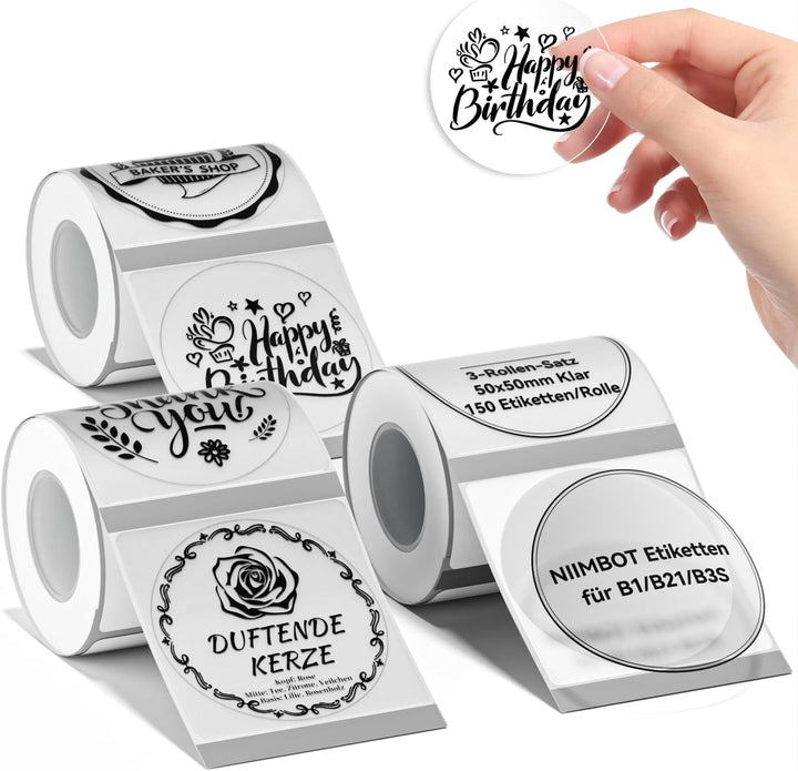 Niimbot transparentní samolepící štítky pro tiskárny B21, B21S, B1, B3S, kulatý 50x50mm, multipack