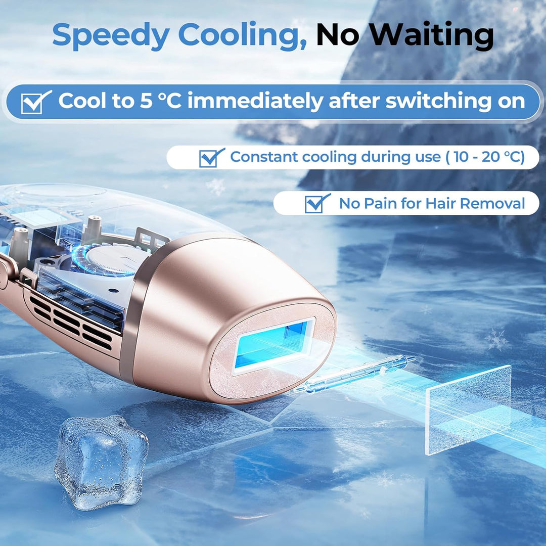 Oupseen IPL epilátor s ledovým chlazením – 21 J, 9 úrovní energie, 999 900 záblesků, zlatá