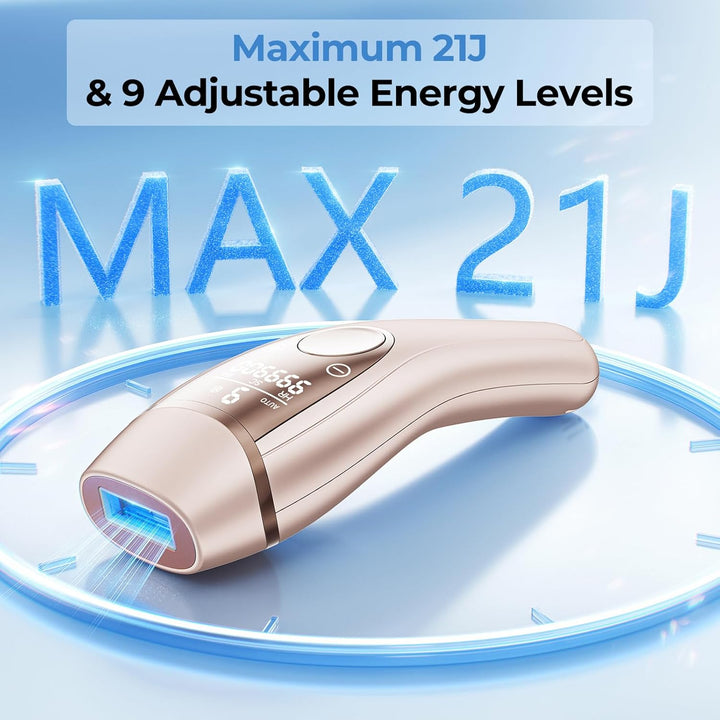 Oupseen IPL epilátor s ledovým chlazením – 21 J, 9 úrovní energie, 999 900 záblesků, zlatá