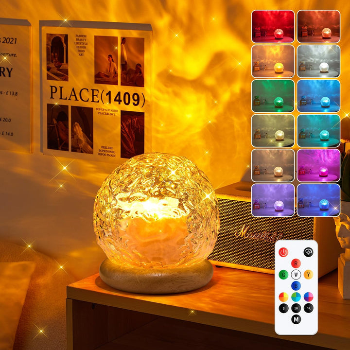 PIKOY Projektor hvězdné oblohy – křišťálová koule s RGB osvětlením a dřevěným podstavcem