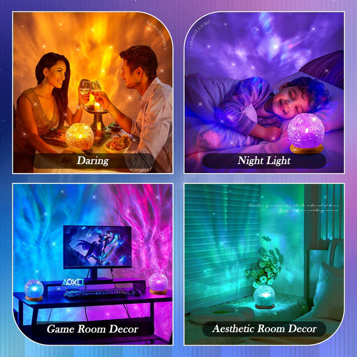 PIKOY Projektor hvězdné oblohy – křišťálová koule s RGB osvětlením a dřevěným podstavcem