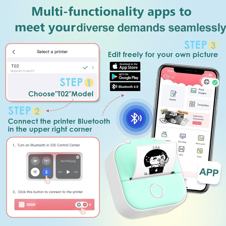 Phomemo T02 chytrá přenosná tiskárna | Tisk štítků, nálepek a obrázků
