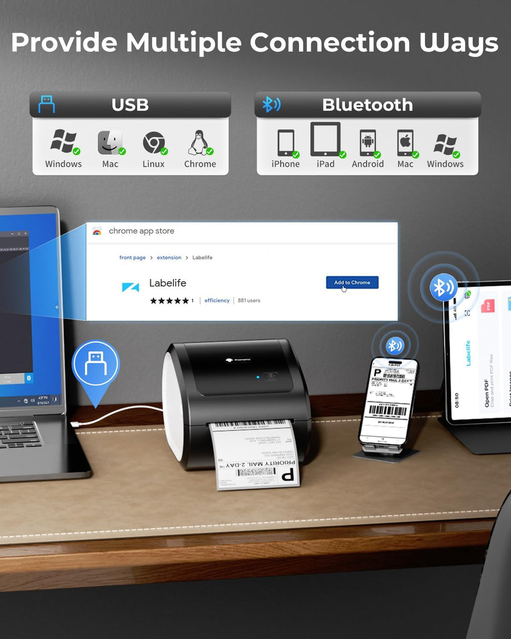 Phomemo D520BT Tiskárna štítků a etiket černobílá, připojení přes Bluetooth a USB