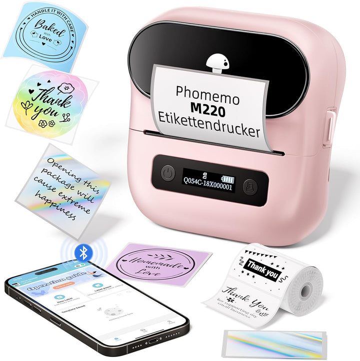 Phomemo M220 Inteligentní Bluetooth tiskárna štítků, Růžová