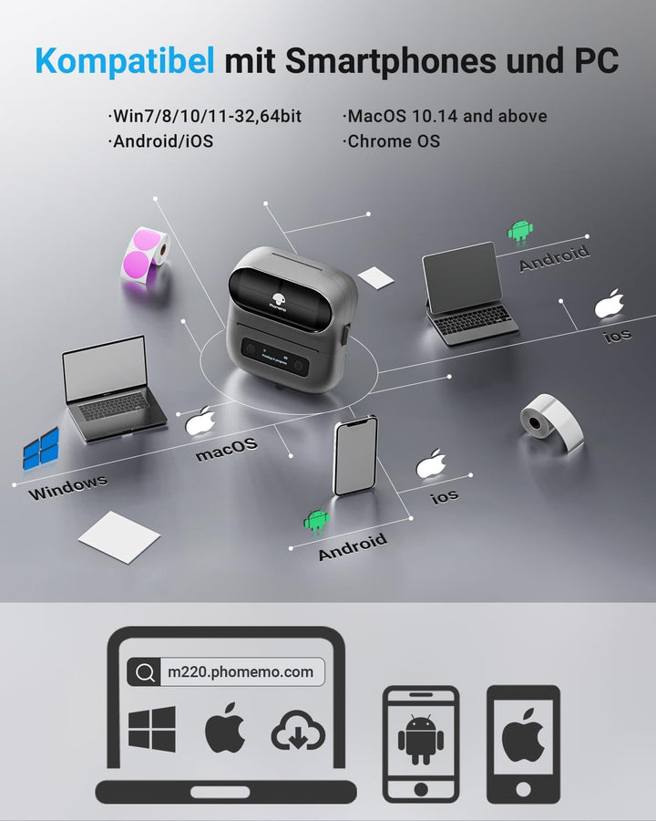 Phomemo M220 Inteligentní Bluetooth tiskárna štítků, šedá