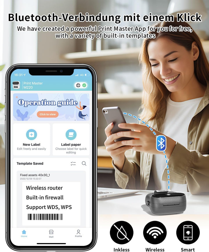 Phomemo M220 Inteligentní Bluetooth tiskárna štítků, šedá