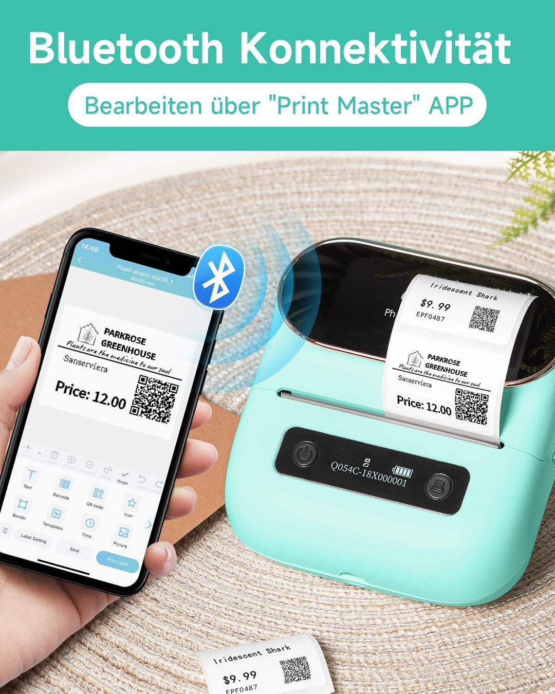 Phomemo M220 Inteligentní Bluetooth tiskárna štítků, zelená