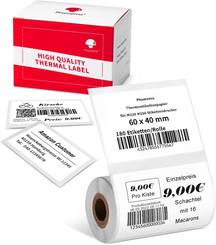 Phomemo M220 Termální samolepicí štítky – 60 x 40 mm, 180 štítků/role