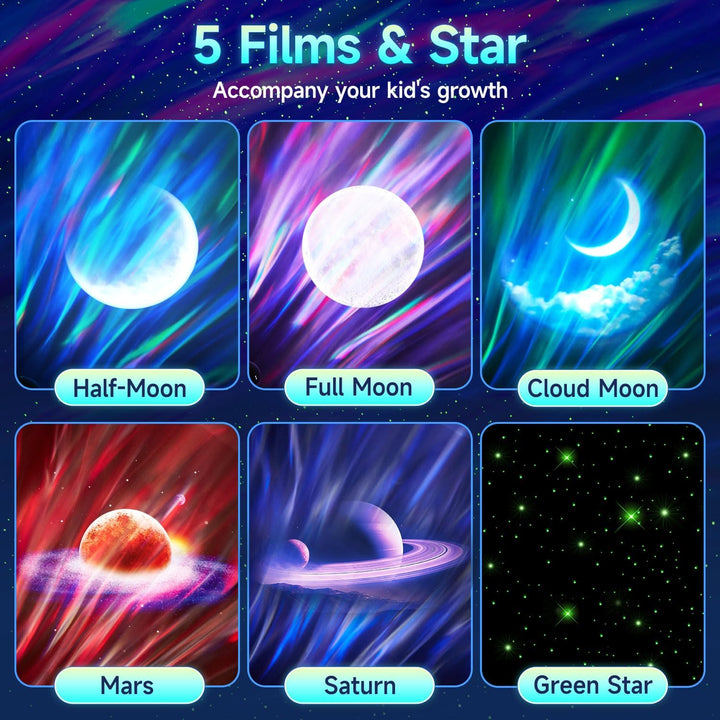 Projektor hvězdné oblohy, galaxie a polární záře s Bluetooth a bílým šumem, modrá