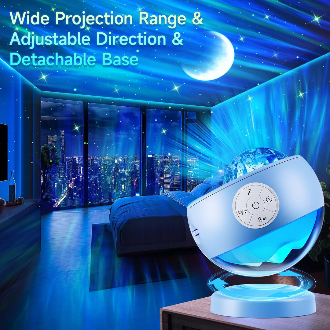 Projektor hvězdné oblohy, galaxie a polární záře s Bluetooth a bílým šumem, modrá