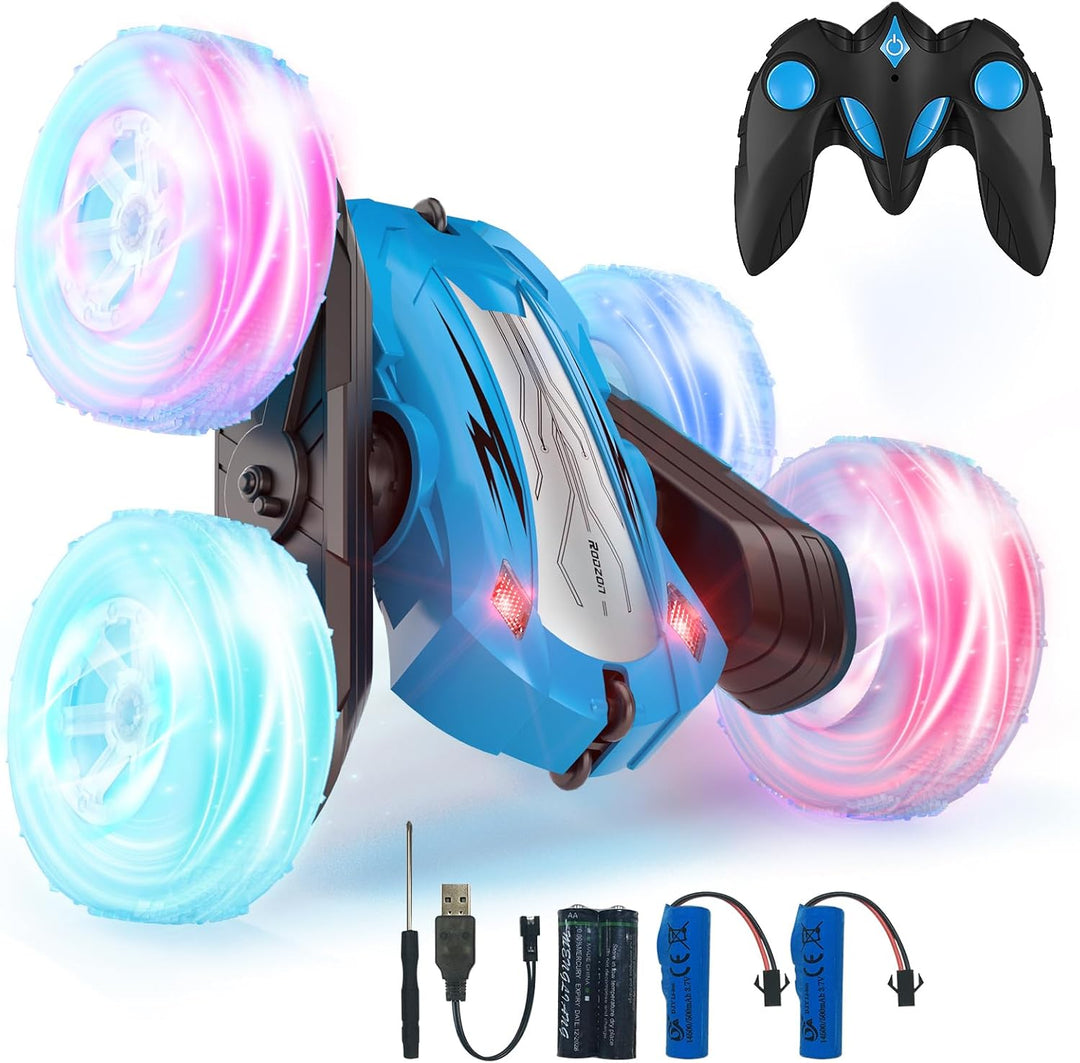 Rodzon RC kaskadérské autíčko s LED světly a 360° otočkami, modrá