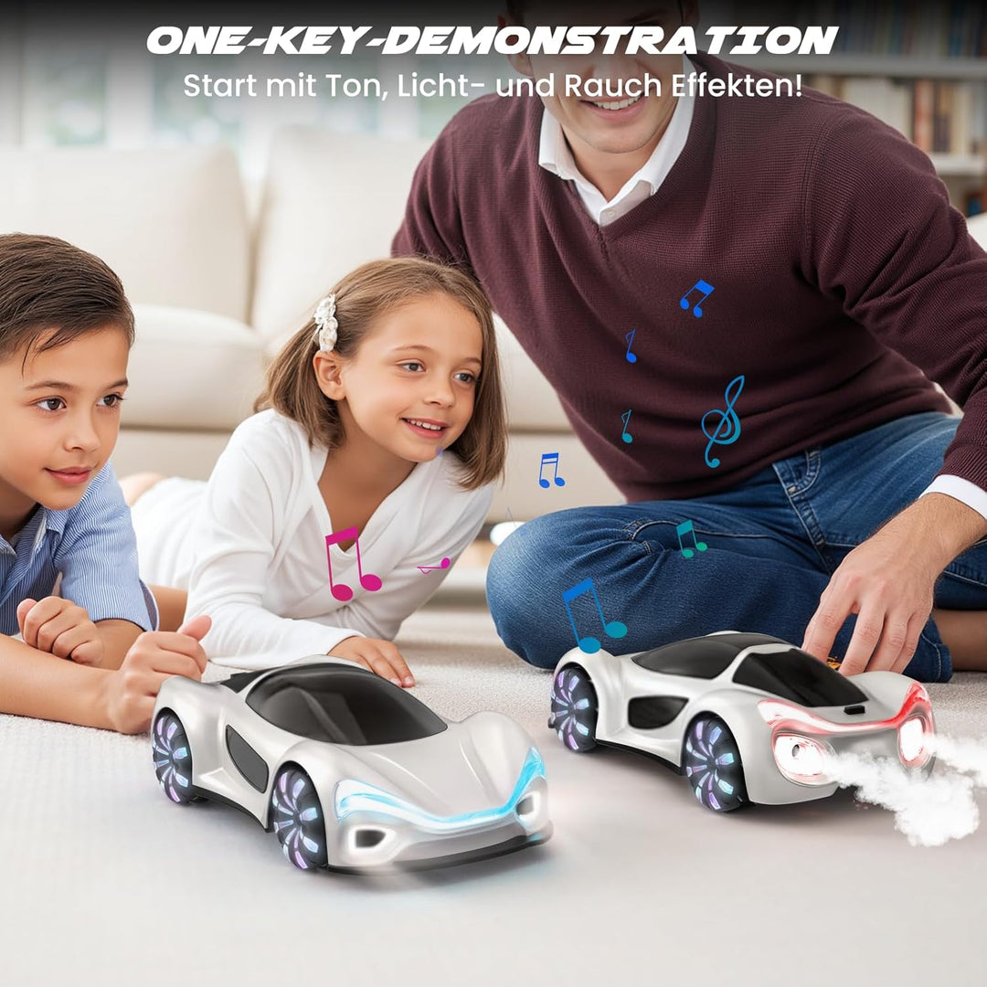 SIMREX RC auto na dálkové ovládání – 360° driftovací kaskadér s LED koly, bílá