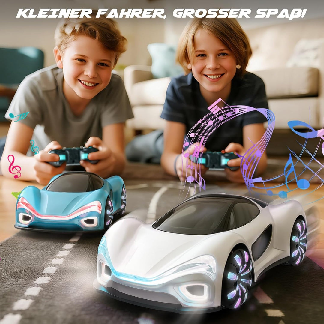 SIMREX RC auto na dálkové ovládání – 360° driftovací kaskadér s LED koly, bílá