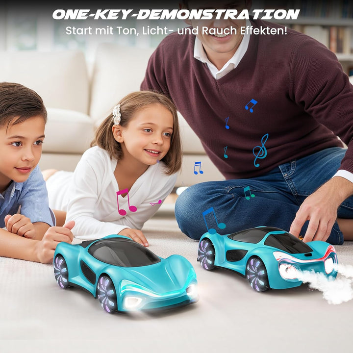 SIMREX RC auto na dálkové ovládání – 360° driftovací kaskadér s LED koly, modrá