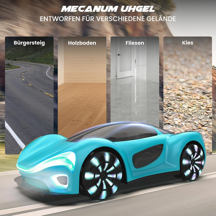 SIMREX RC auto na dálkové ovládání – 360° driftovací kaskadér s LED koly, modrá