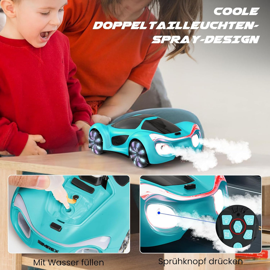 SIMREX RC auto na dálkové ovládání – 360° driftovací kaskadér s LED koly, modrá