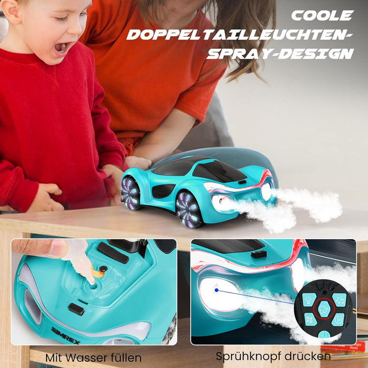 SIMREX RC auto na dálkové ovládání – 360° driftovací kaskadér s LED koly, modrá