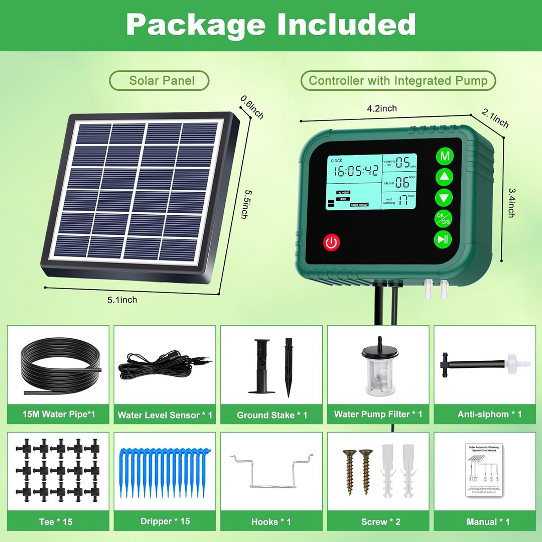 Solární zavlažovací systém IC018 – automatická kapková závlaha s LCD až pro 15 rostlin
