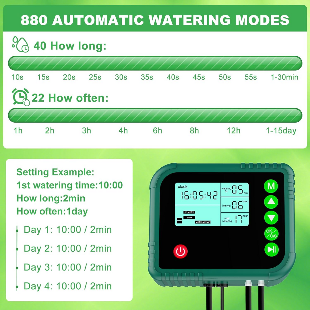 Solární zavlažovací systém IC018 – automatická kapková závlaha s LCD až pro 15 rostlin