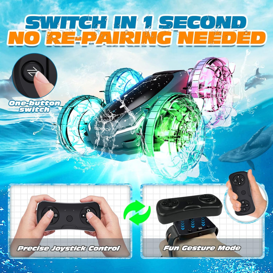 Tecnock Obojživelné RC Auto - 4WD, ovládání gesty, magnetické nabíjení, 60 min jízdy, LED světla, zelená