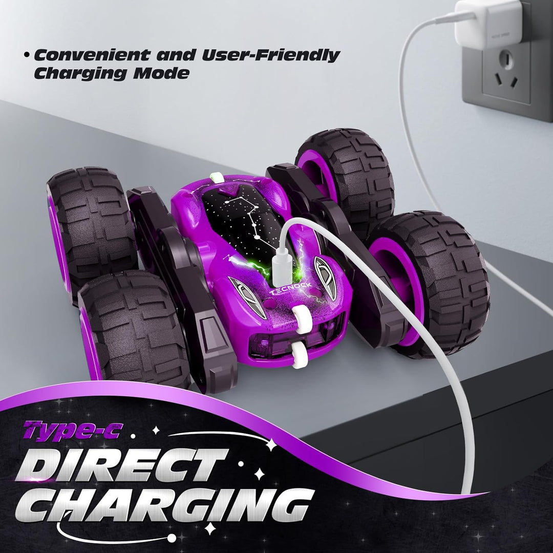 Tecnock RC Kaskadérské auto s 360° otočkami a LED světly, fialová