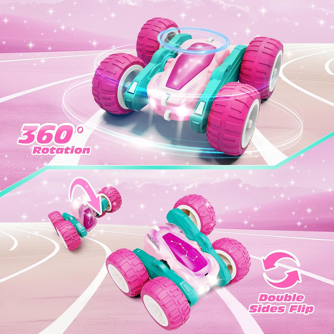 Tecnock RC Kaskadérské auto s 360° otočkami a LED světly, růžová