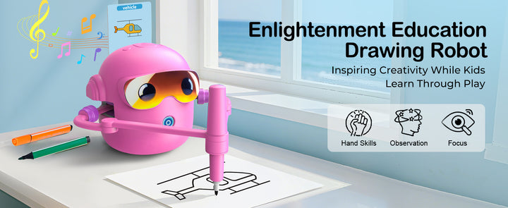 Thinkaroo Kreslící robot pro děti – interaktivní výuková hračka s hudbou a 100 kartami, růžová