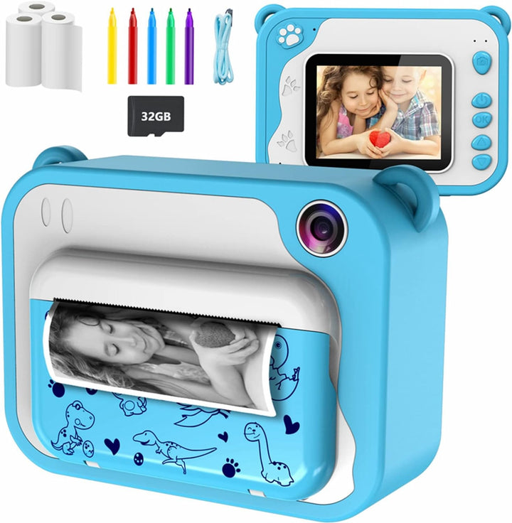 Uleway Dětský instantní fotoaparát s okamžitým tiskem, modrý
