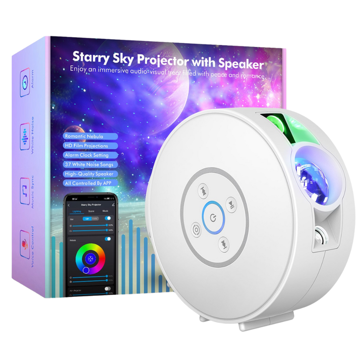 Projektor galaxie a nočnej oblohy – 6 kaziet so snímkami, Bluetooth reproduktor, ovládanie pomocou aplikácie