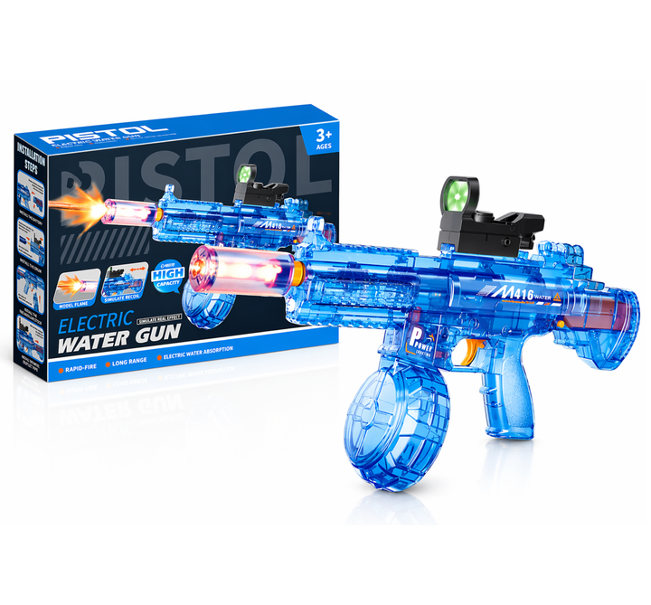 Elektrická vodní pistole M416 - světelné efekty, dostřel 8-10 m, 170 ml zásobník, 500 mAh baterie