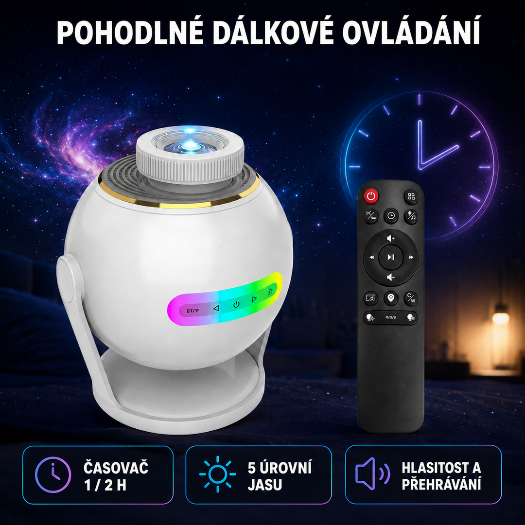 Nanxin Dynamický 3D projektor galaxie SK19 – 60 video scén, Bluetooth reproduktor a dálkové ovládání